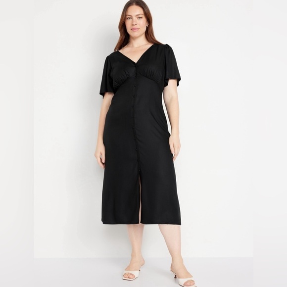 NWT!  Old Navy Black Jack Button-Down Crepe Midi Dress - Size Large 💜 - Picture 6 of 8